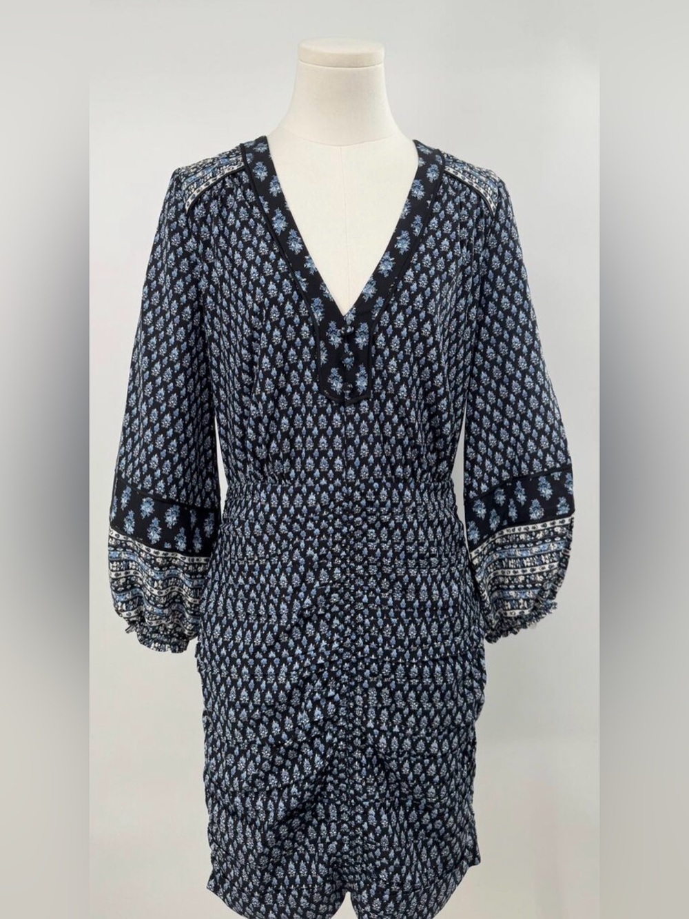 Veronica Beard Silk Zania Dress Boho Floral Ruched Mini 8